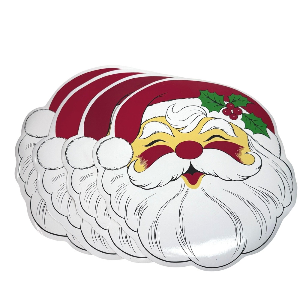 Vintage Town & Country PVC Christmas Placemats Santa Face Set of 4 Red White